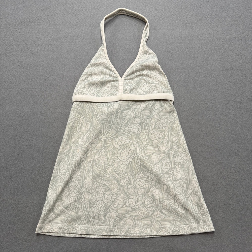 Lululemon Halter Top Women's 4 Gray White Swirl Print Built-in Bra Yoga‎ Workout